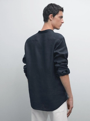 Рубашка с воротником-стойкой и обычной посадкой- Заказать в России