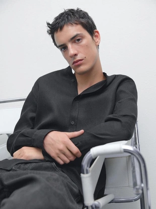 Рубашка с воротником-стойкой и обычной посадкой- Заказать в России