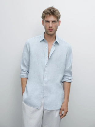 Рубашка из 100% льна в стиле SLIM FIT- Заказать в России