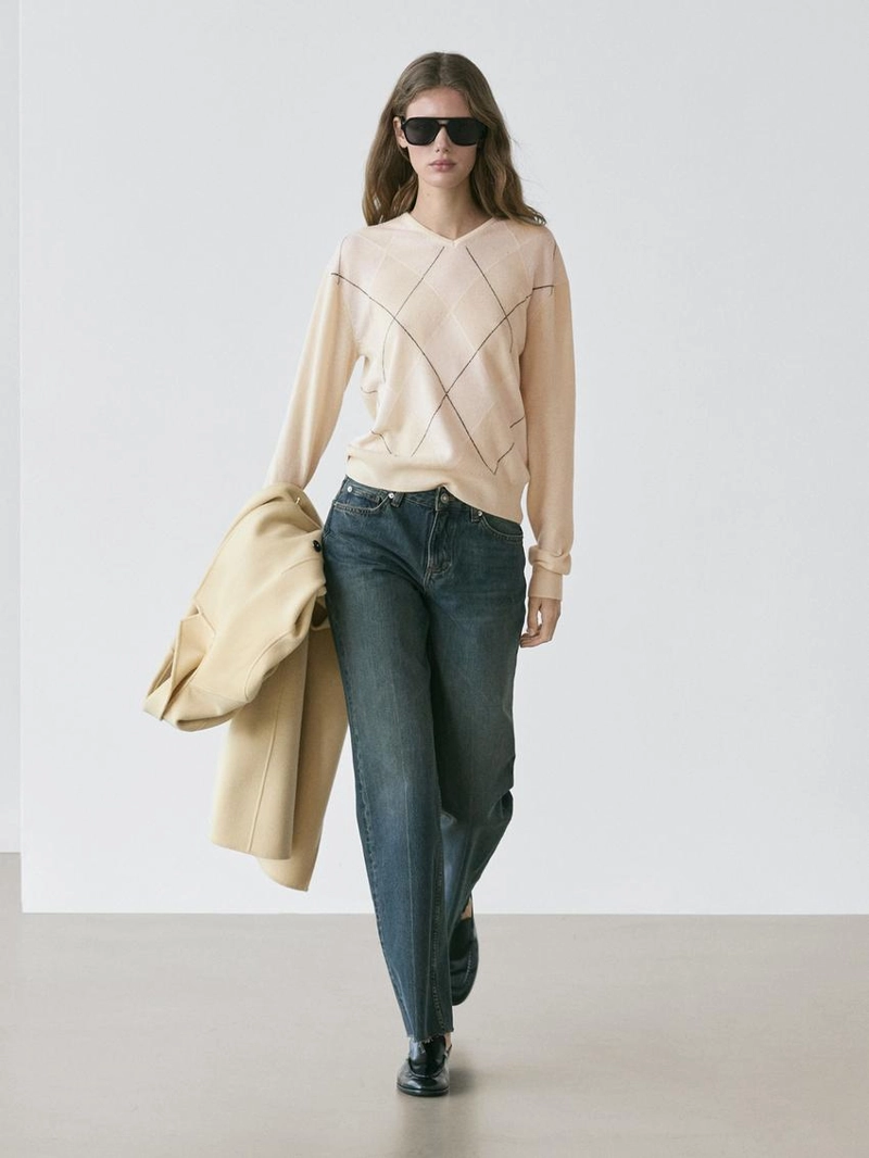 Свитер с аранированным узором из 100% шерсти