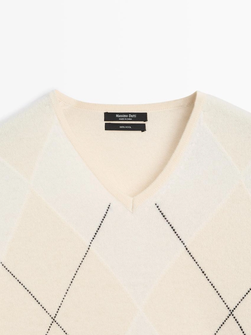 Свитер с аранированным узором из 100% шерсти