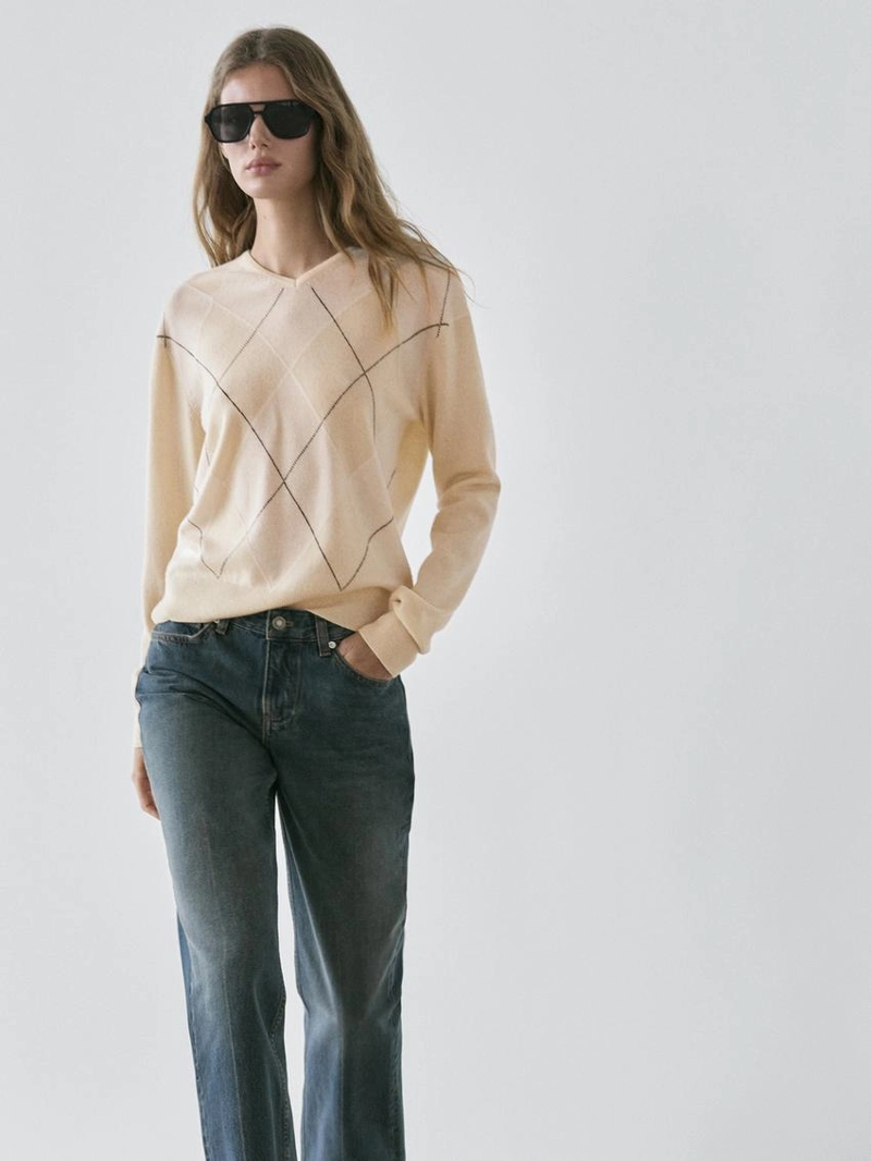 Свитер с аранированным узором из 100% шерсти