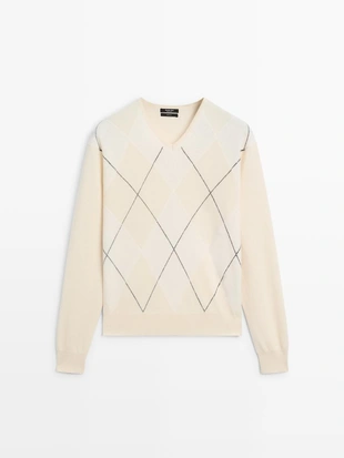 Свитер с аранированным узором из 100% шерсти- Заказать в России