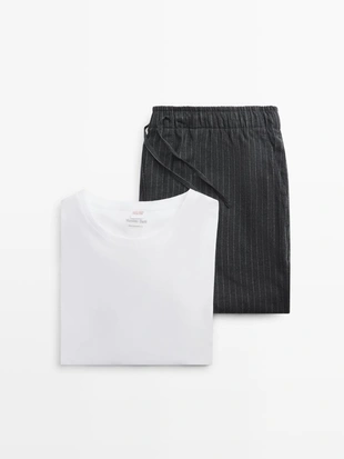 Пижама в полоску из 100% хлопка с длинным рукавом- Заказать в России