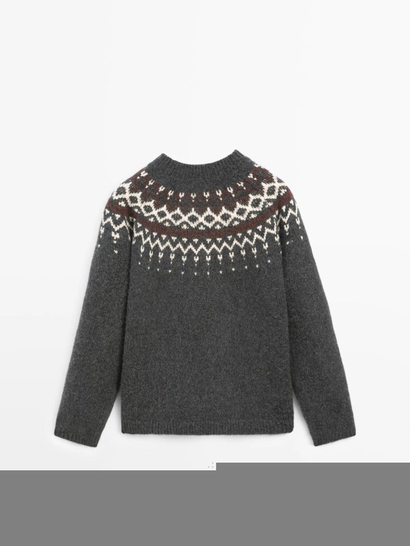 Свитер из джаккардового вязаного шерстяного трикотажа 100%