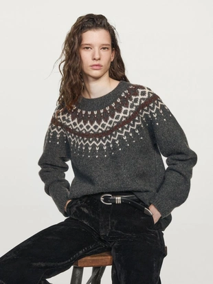 Свитер из джаккардового вязаного шерстяного трикотажа 100%- Заказать в России