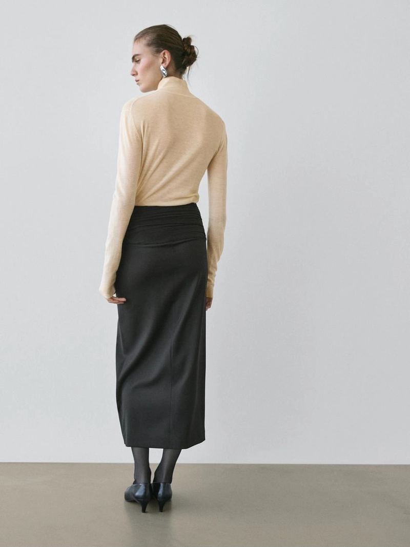 Юбка-карандаш до середины икры с собранной поясной бандажкой - studio