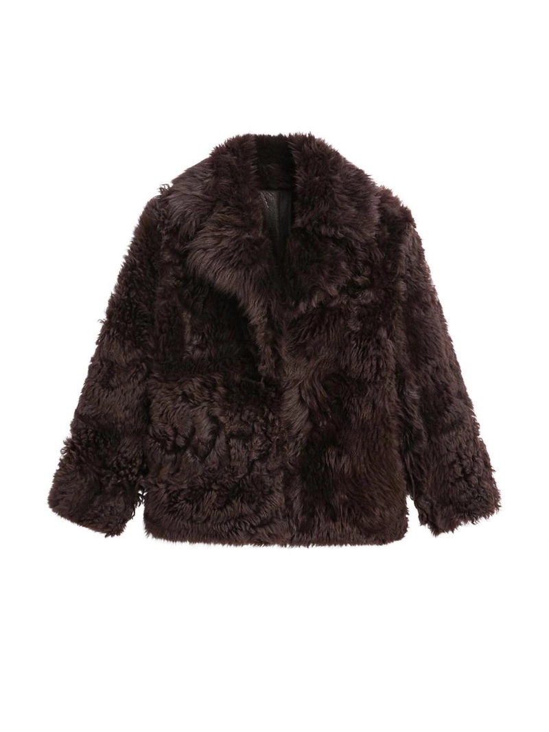 Кожаное пальто с меховым воротником - studio