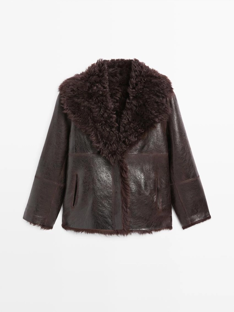Кожаное пальто с меховым воротником - studio