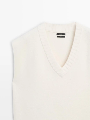 Длинный вязаный жилет из 100% шерсти- Заказать в России