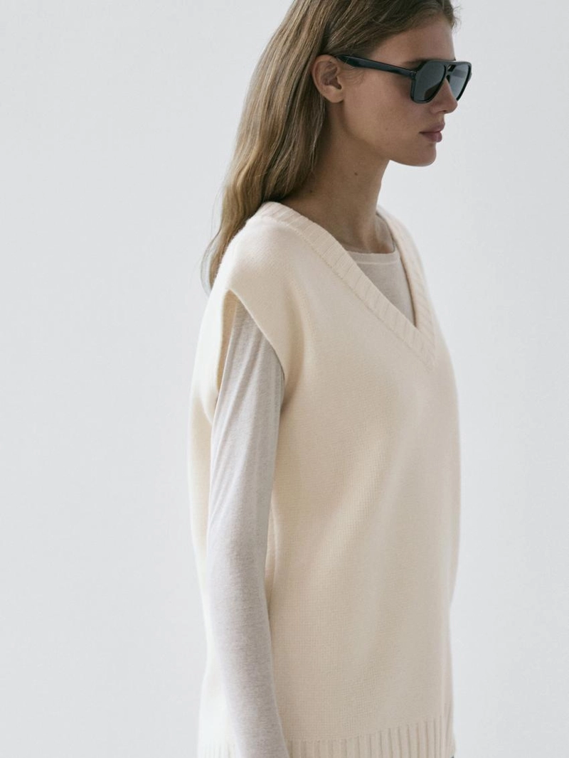 Длинный вязаный жилет из 100% шерсти