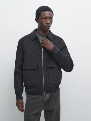 Куртка из шерстяной смеси с карманами- Заказать в России