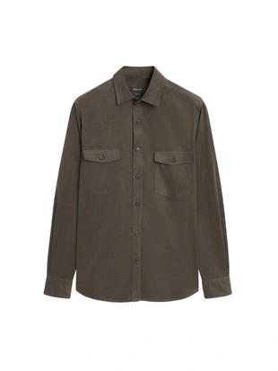 Рубашка из микро-вельвета свободного кроя с контрастными карманами- Заказать в России