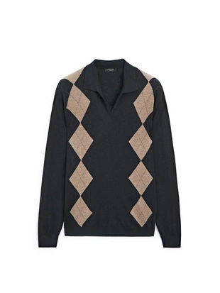 Поло-свитер с воротником-стойкой и узором из алмазной вязки из шерсти- Заказать в России