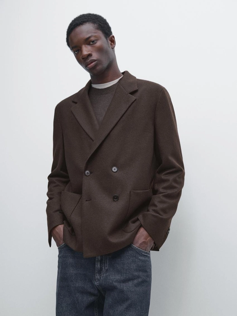 Шерстяной двубортный пиджак из 100%