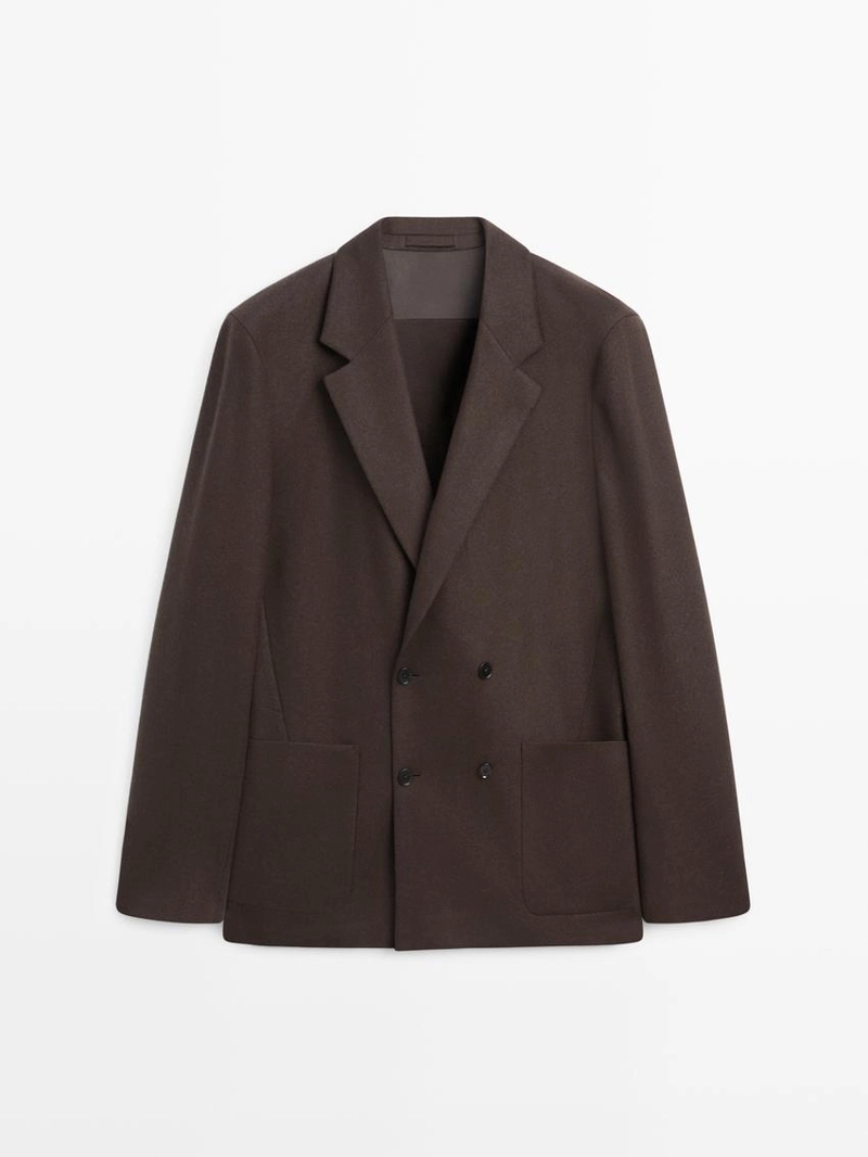 Шерстяной двубортный пиджак из 100%