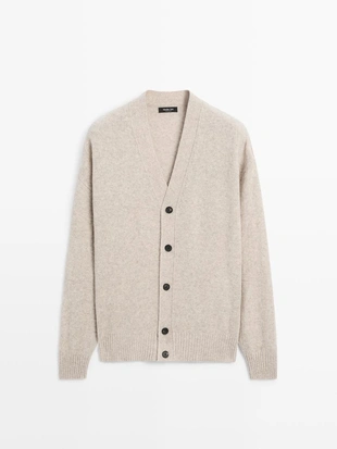 Кардиган из шерстяной смеси с V-образным вырезом- Заказать в России