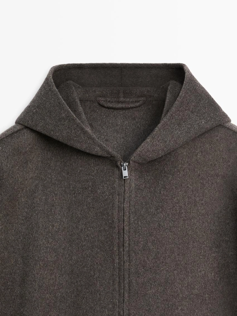 Двойная ткань куртка с капюшоном из шерстяной смеси