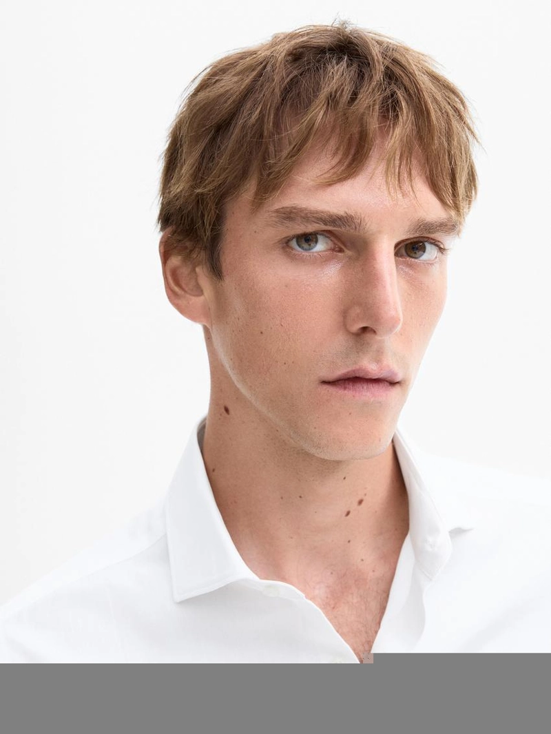 Рубашка slim-fit из твила с двойной манжетой