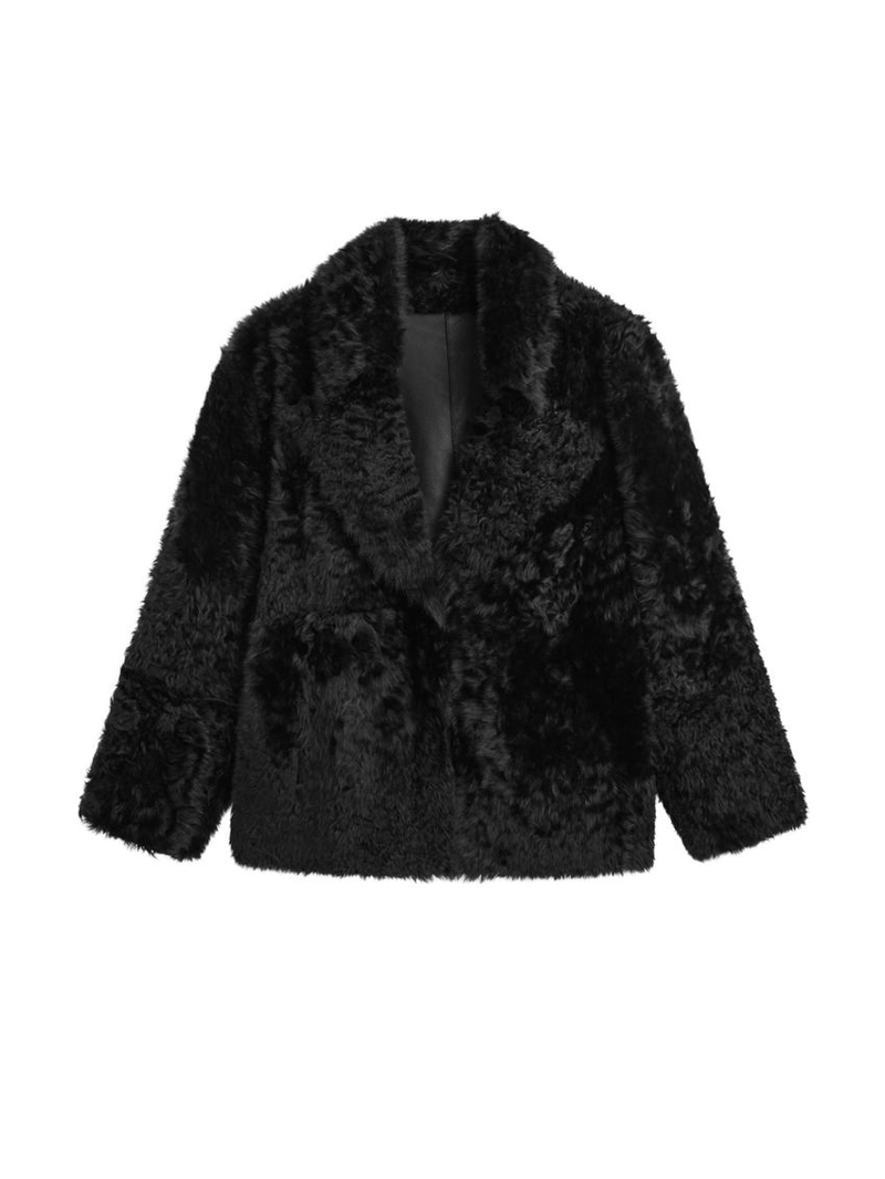 Шуба из овечьей кожи с лацканами - studio