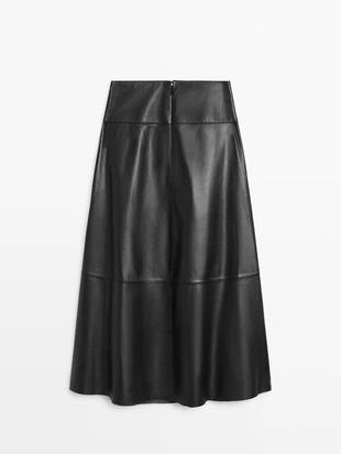 Миди-юбка из натуральной кожи с швами- Заказать в России