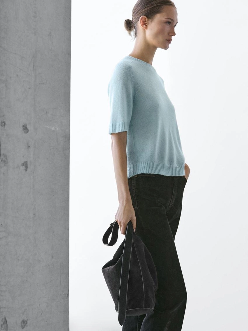 Пуловер с короткими рукавами из альпакиевой смеси