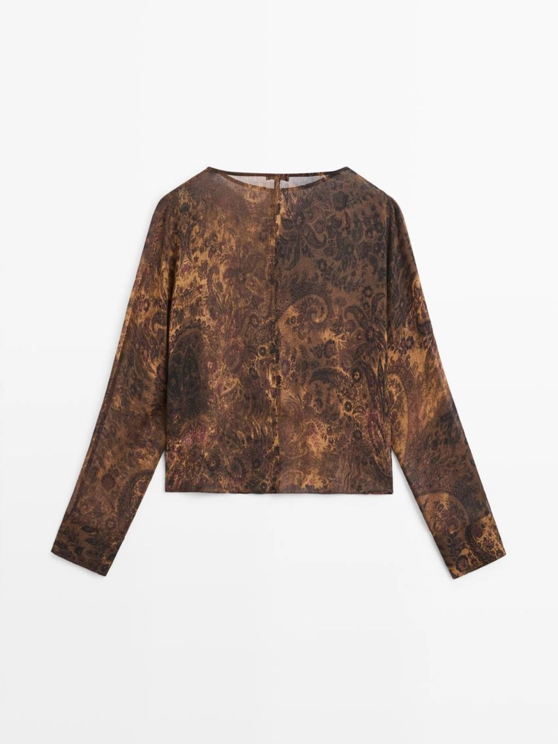 Блузка с принтом и плиссировкой