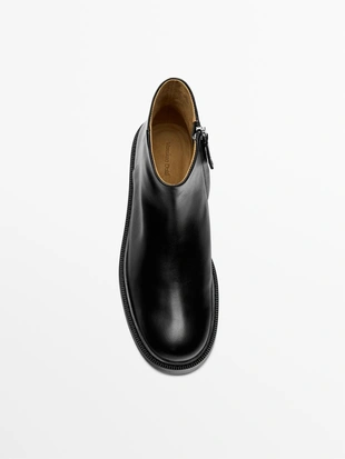 Кожаные ботинки на щиколотке с замшевой подкладкой- Заказать в России