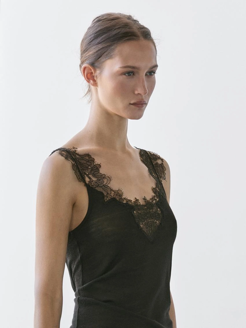 Топ с кружевными деталями и бретелью massimo dutti