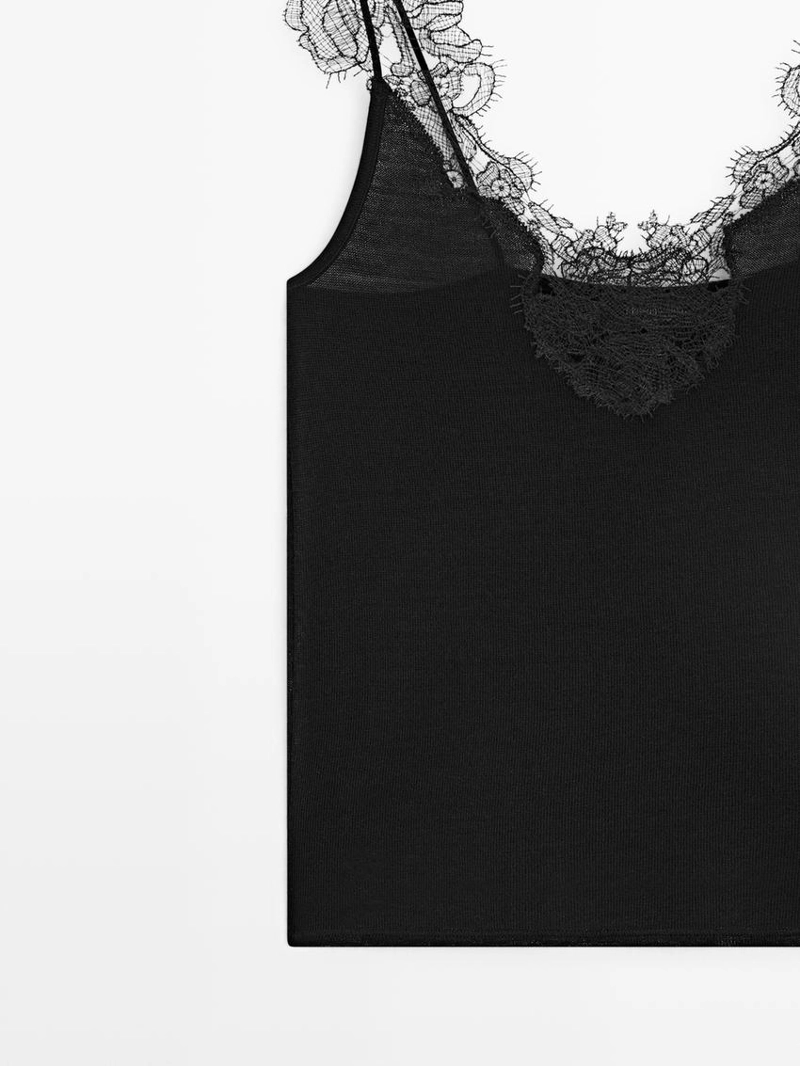Топ с кружевными деталями и бретелью massimo dutti
