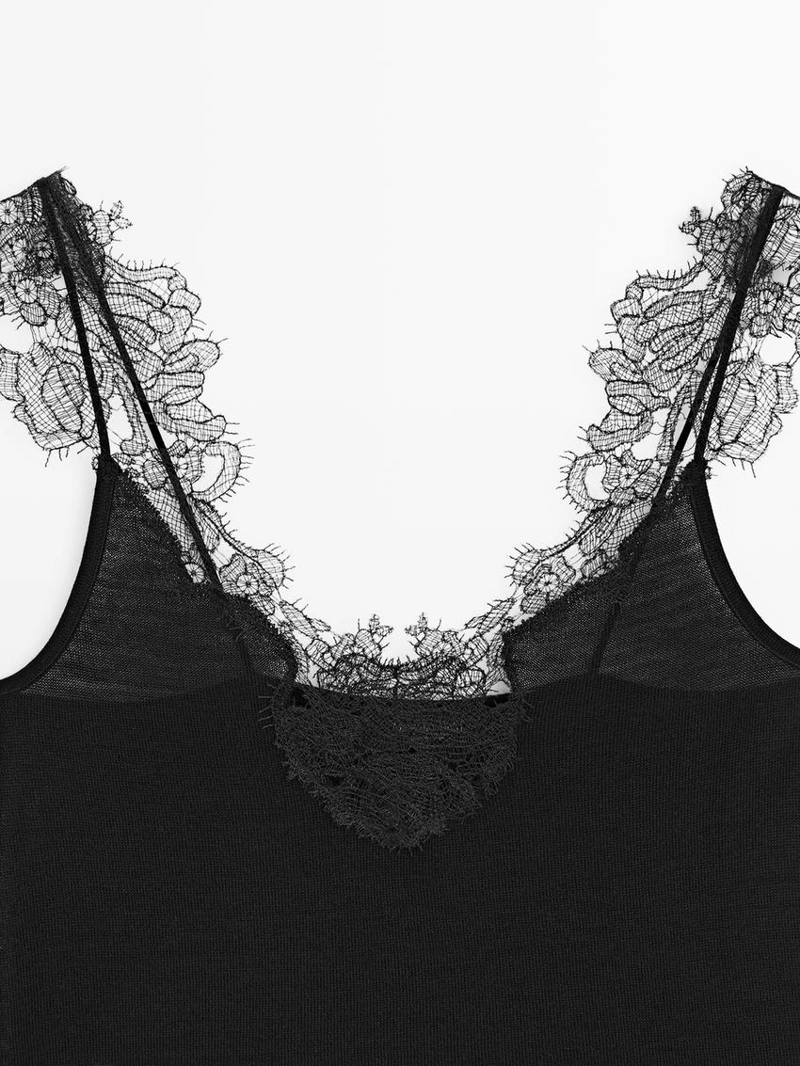 Топ с кружевными деталями и бретелью massimo dutti