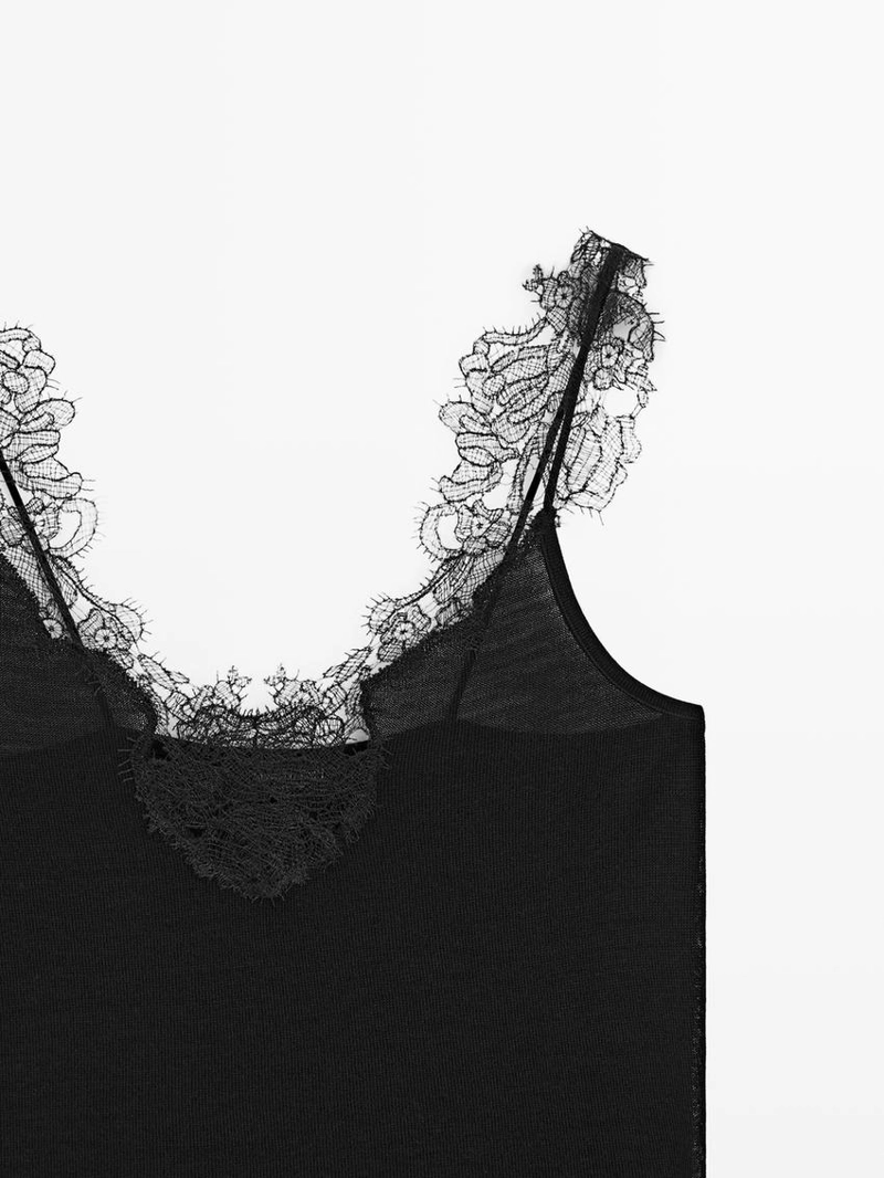 Топ с кружевными деталями и бретелью massimo dutti