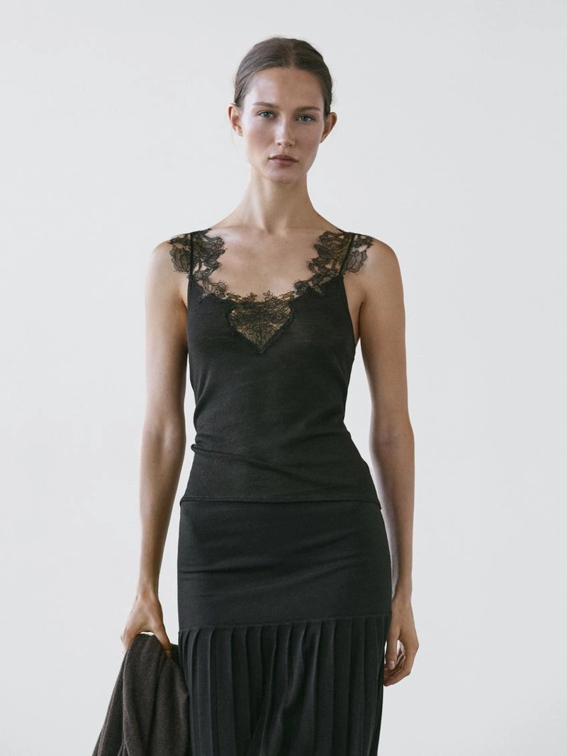 Топ с кружевными деталями и бретелью massimo dutti