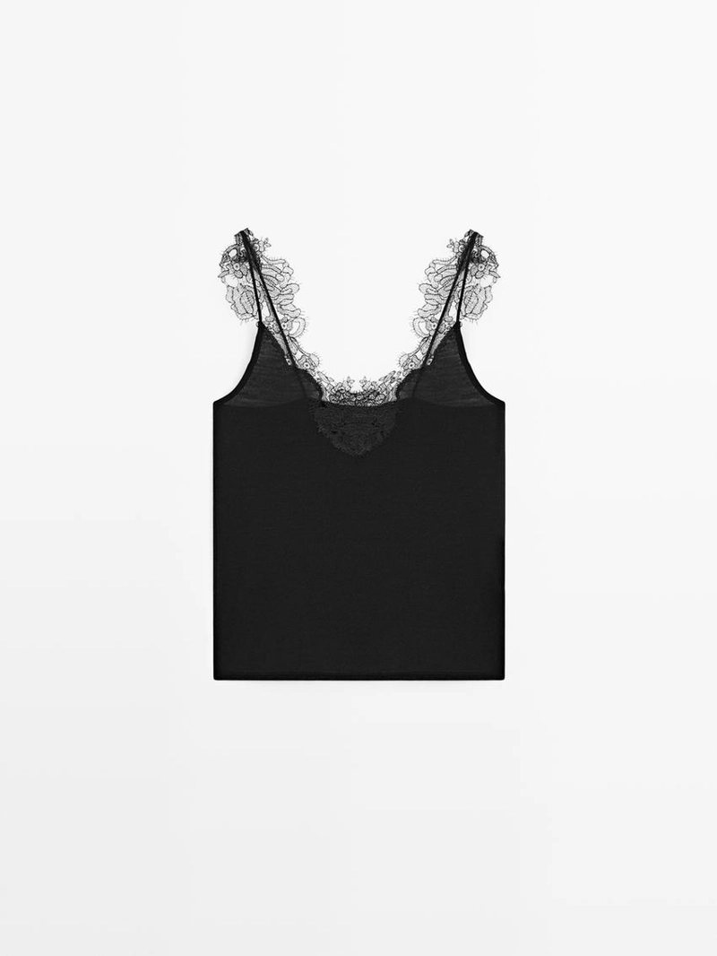 Топ с кружевными деталями и бретелью massimo dutti