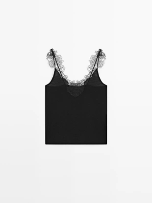 Топ с кружевными деталями и бретелью MASSIMO DUTTI- Заказать в России