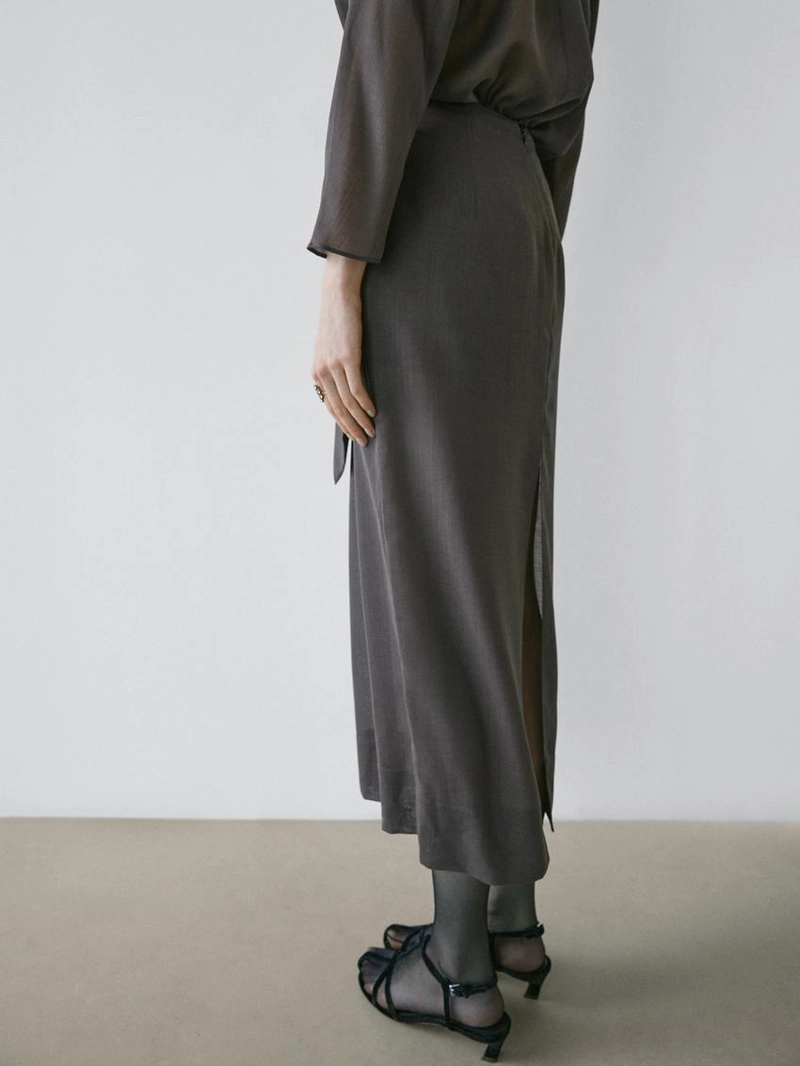 Прямая юбка миди с деталями из прозрачной ткани - studio