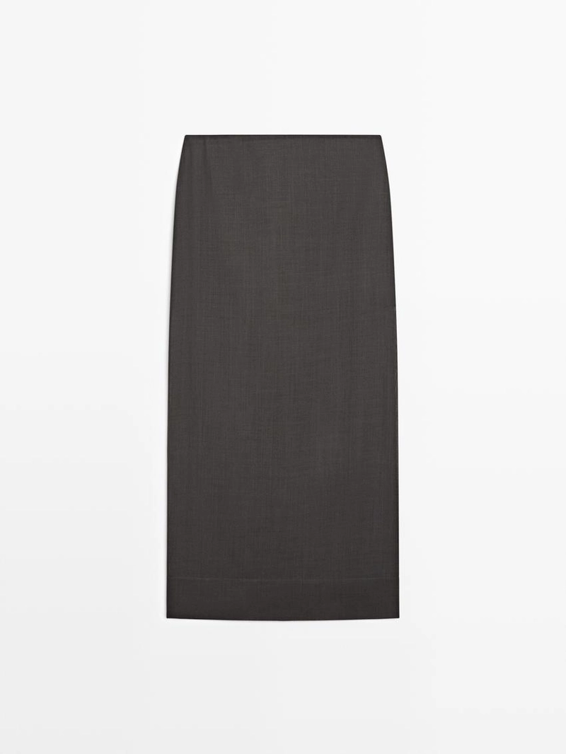 Прямая юбка миди с деталями из прозрачной ткани - studio