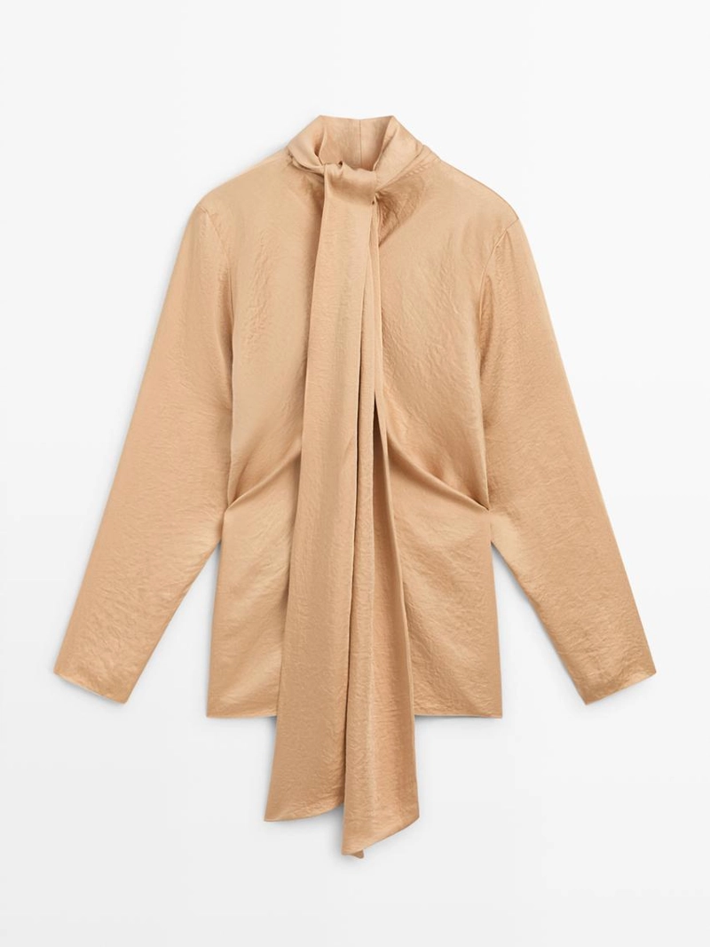 Блуза из шелковистого атласа с завязкой - studio