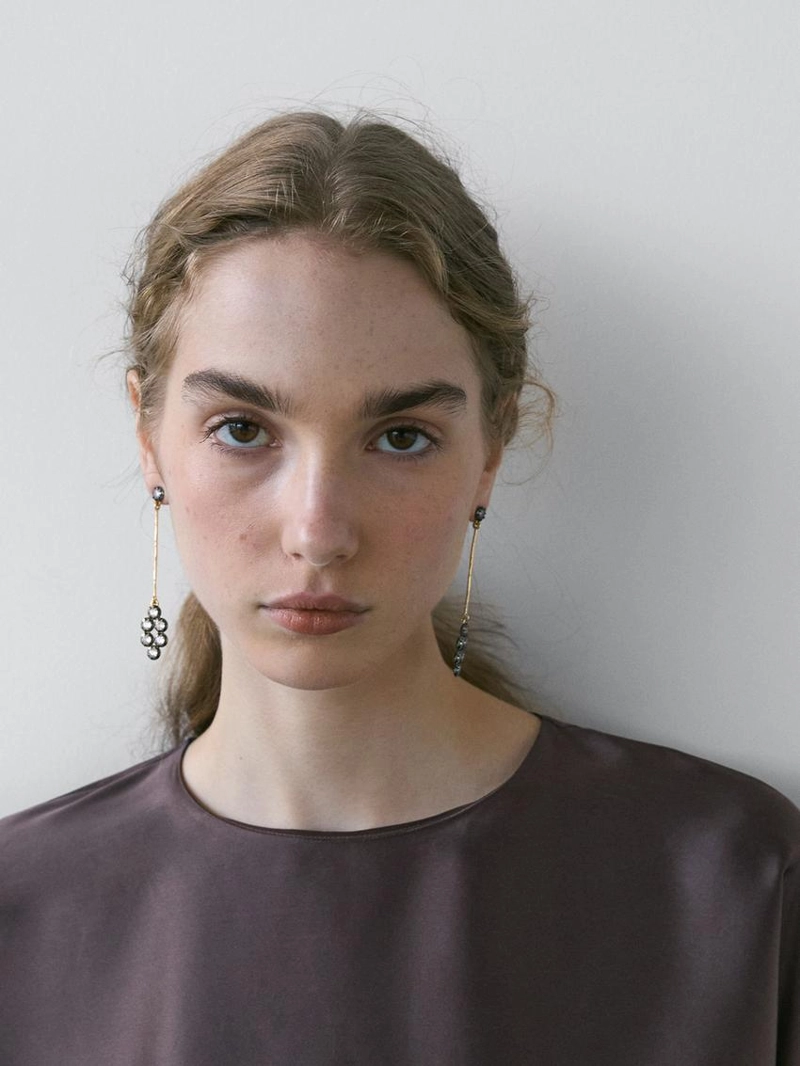 Блузка из 100% шелка с короткими рукавами летучая мышь - studio