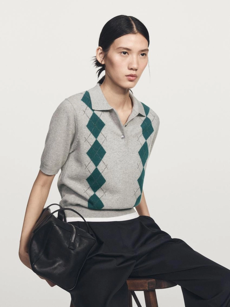 Поло с коротким рукавом из аргайльского вязаного полотна