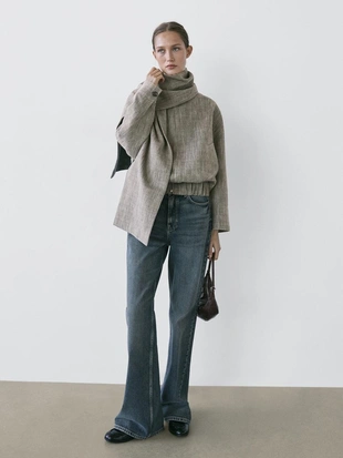 Куртка-бомбер с шарфом в меланжевом стиле- Заказать в России