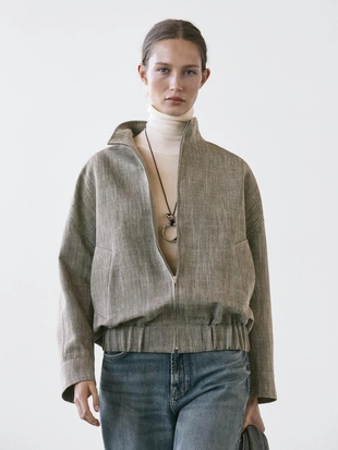 Куртка-бомбер с шарфом в меланжевом стиле- Заказать в России