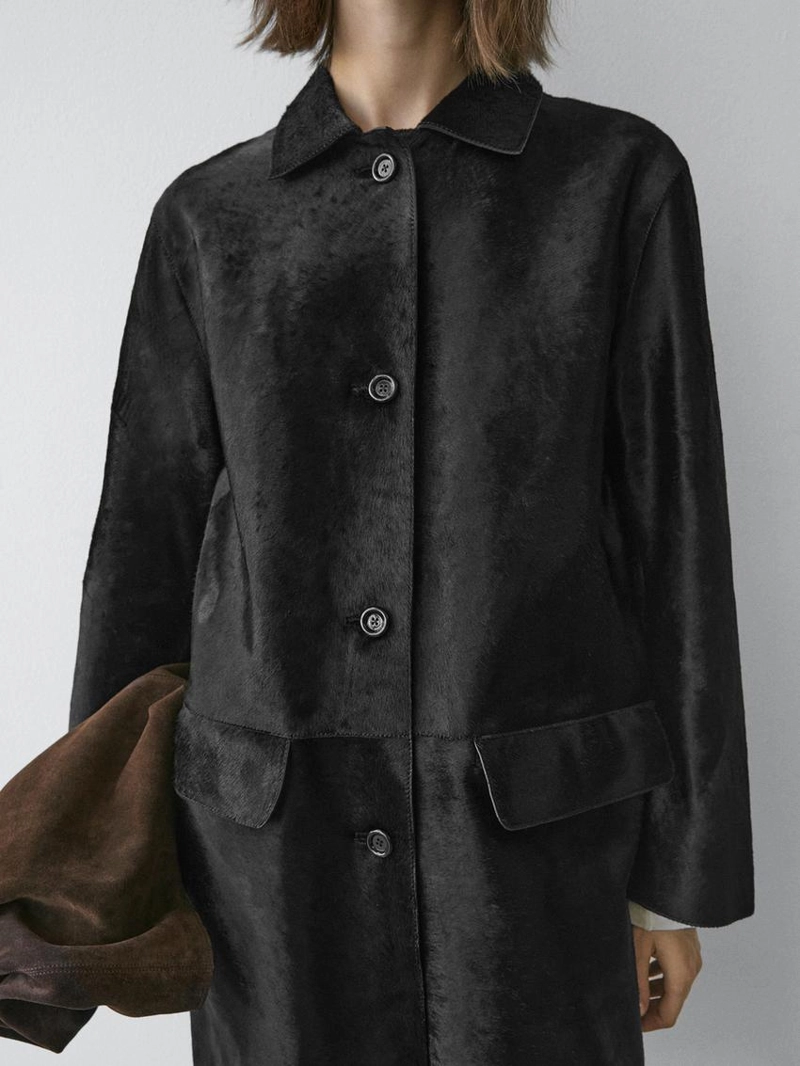 Длинное кожаное пальто