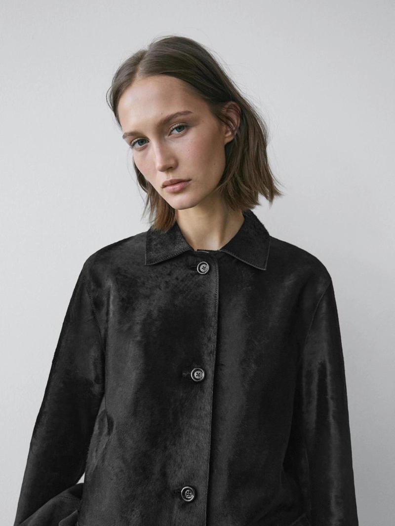 Длинное кожаное пальто