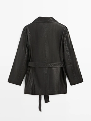 Куртка из овечьей кожи с поясом- Заказать в России