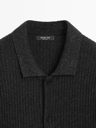 CHARCOAL | 1118/214/801 - Massimo Dutti Кардиган из вязаного хлопково-шерстяного смеси с пуговицами