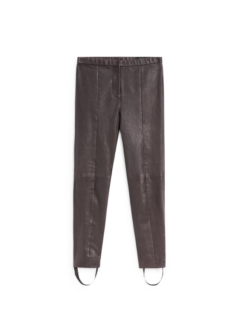 Кожаные леггинсы из овчины с деталями на резинке