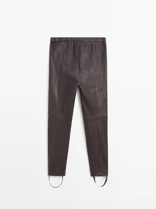 Кожаные леггинсы из овчины с деталями на резинке- Заказать в России