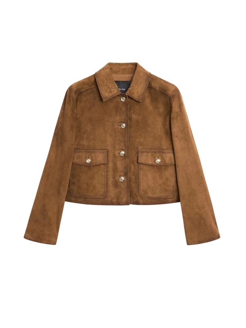 Кожаная куртка из замши с пуговицами цвета бронзы