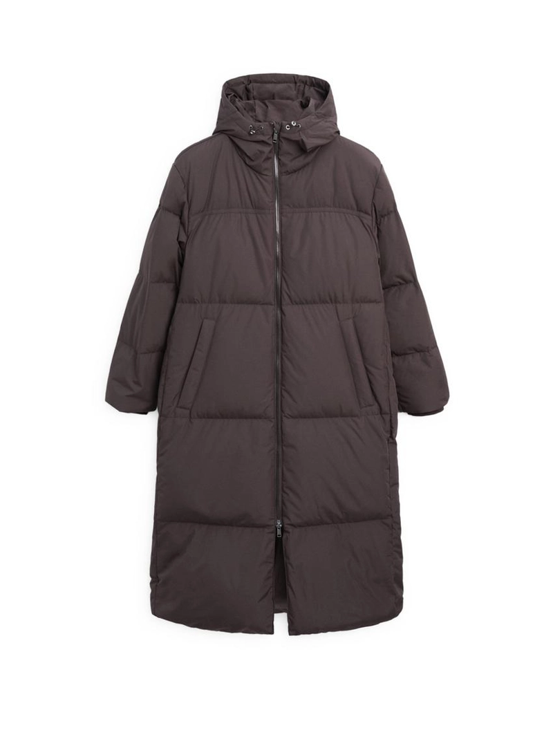 Длинный пуховый плащ с капюшоном, отталкивающий воду